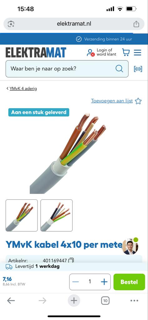 YMvK Kabel 4x10mm² - 18 Meter, Doe-het-zelf en Verbouw, Elektra en Kabels, Ophalen, Nieuw, Kabel of Snoer