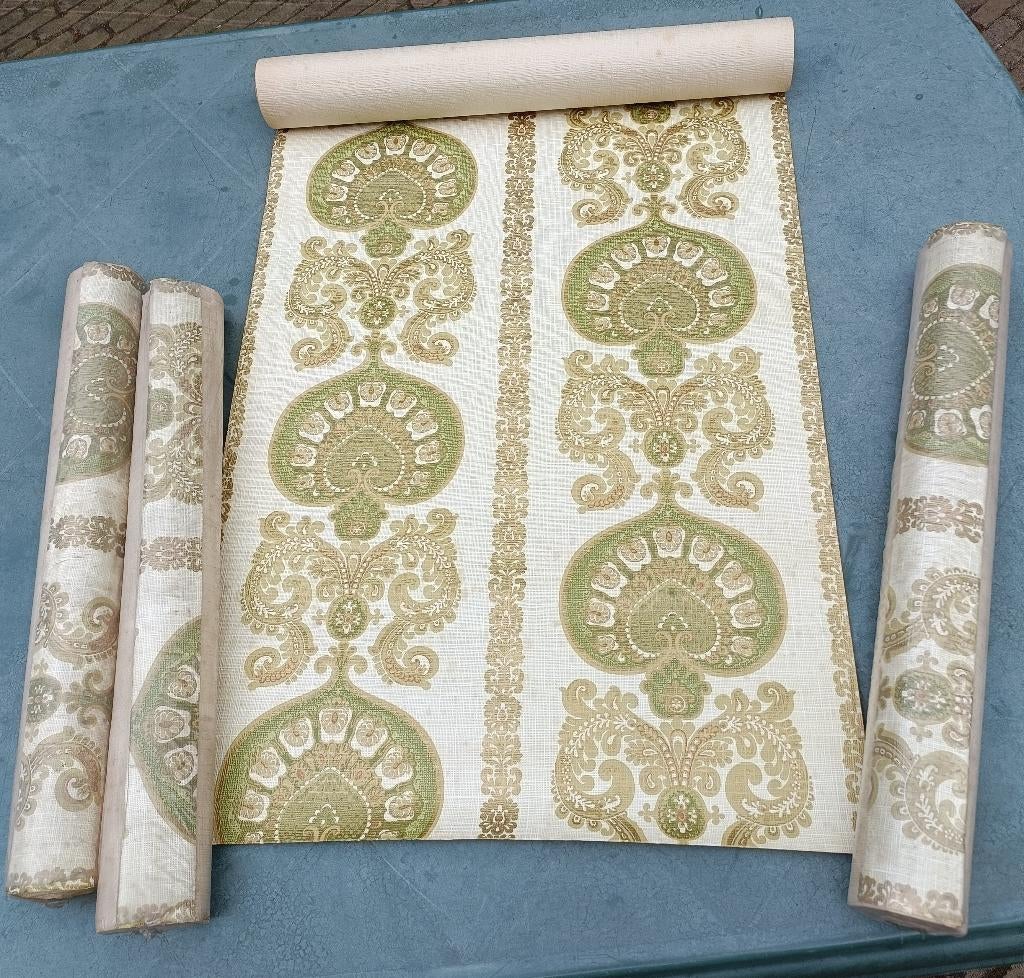 Vintage behang in paisley barok design goud print (LB1), Ophalen of Verzenden, Minder dan 10 m²