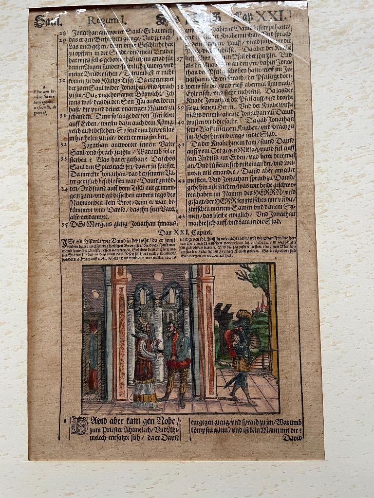 Blad Duitse bijbel: Saul 1 Regum 1 Das I Buch Cap 21 1590?, Antiek en Kunst, Antiek | Boeken en Bijbels, Ophalen of Verzenden