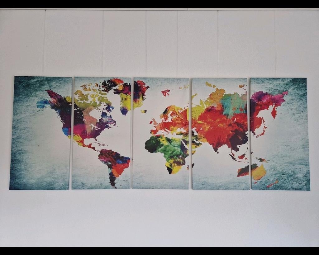 Wereldkaart op canvas 5 luik, Ophalen of Verzenden