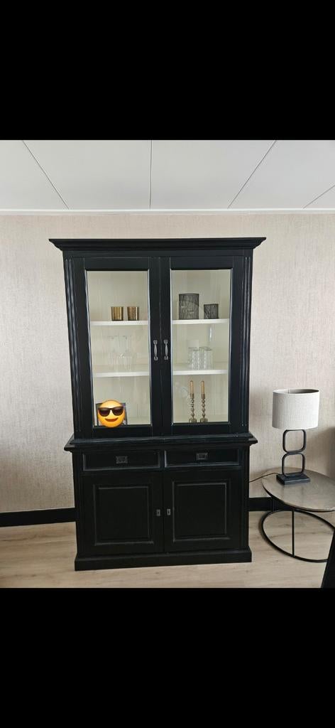 Richmond Interiors Buffet/Vitrinekast Zwart, Ophalen, Gebruikt, Glas, Klassiek, Landelijk
