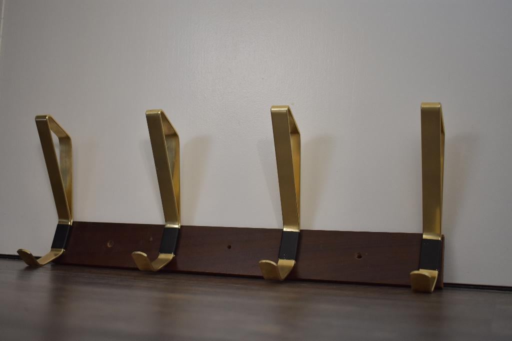 Retro vintage art deco houten met metalen kapstok jrn 60 70, Wandkapstok, Gebruikt, Ophalen of Verzenden, Minder dan 100 cm
