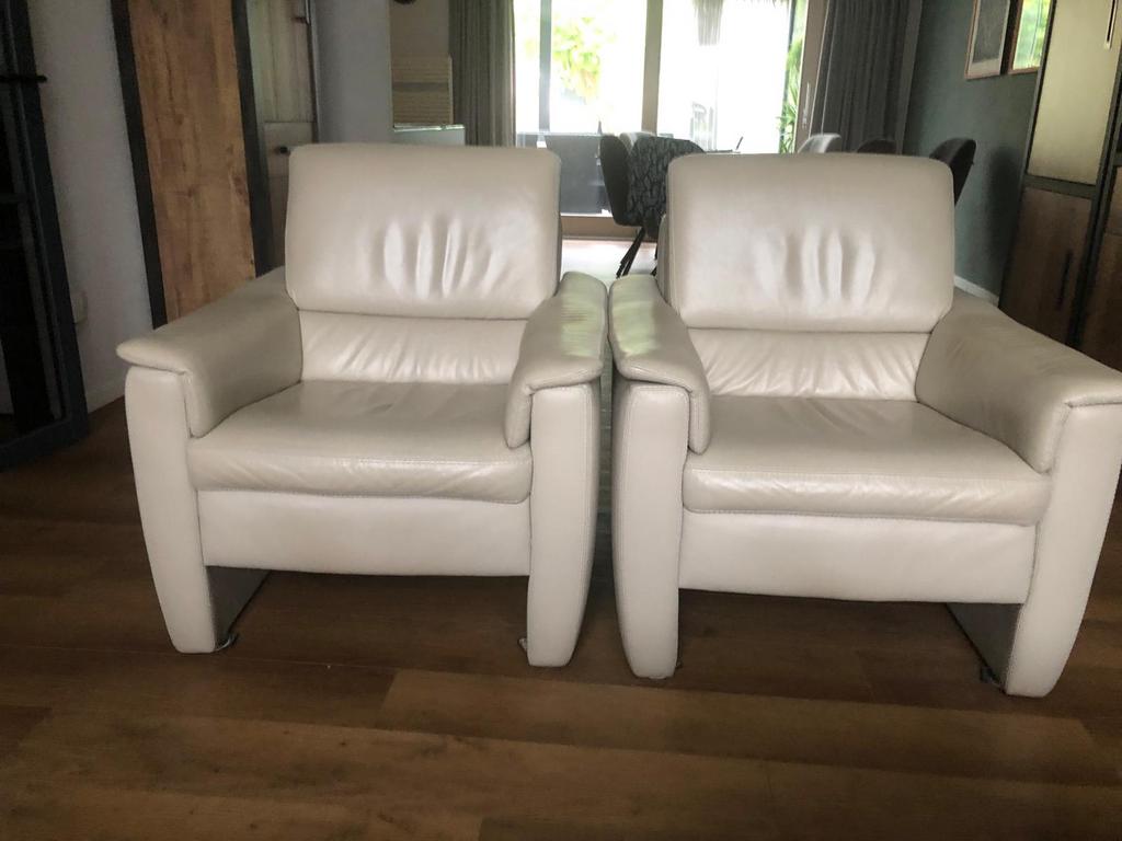 2 lederen fauteuils, Ophalen, Gebruikt, 50 tot 75 cm, Leer