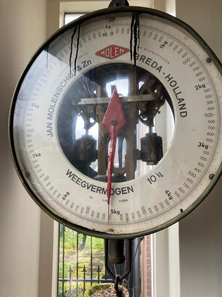 Jan Molenschot Hangweegschaal - 10 kg met 2 schalen, Ophalen of Verzenden, Gebruikt, Hangweegschaal, Minder dan 50 kg