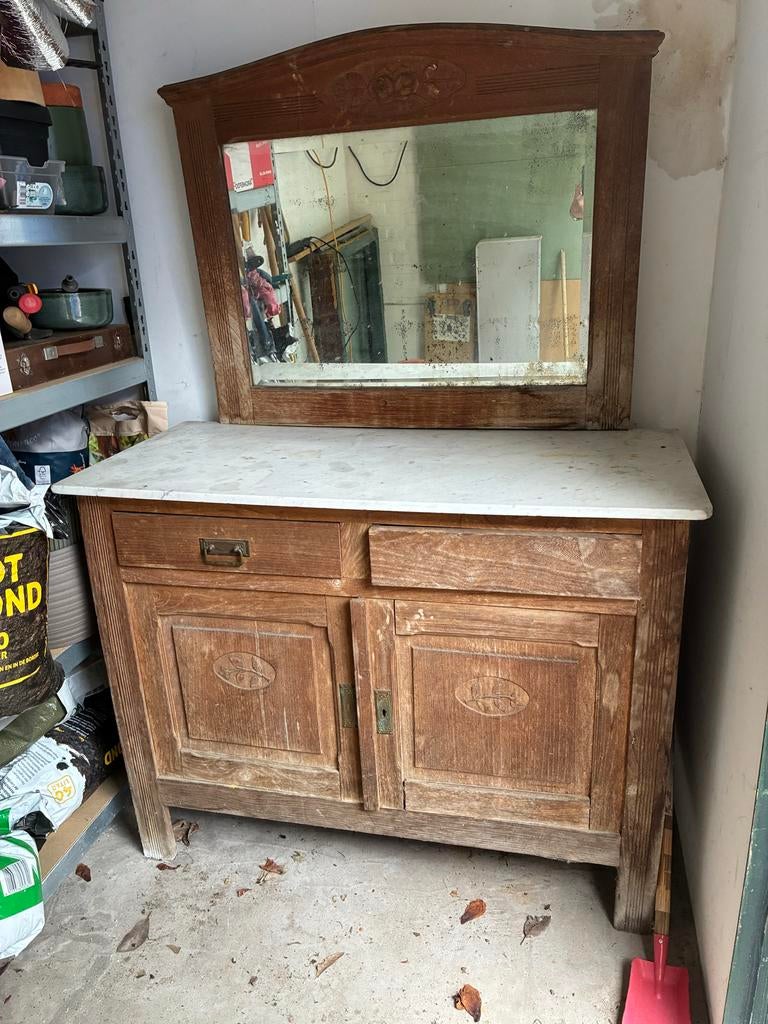 Antieke commode met marmeren blad en spiegel, Ophalen