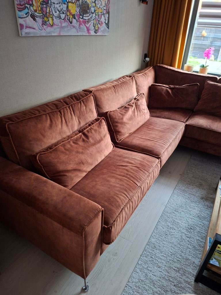 Cognac Bruine Hoekbank - 290x220 cm - Zo goed als nieuw, 250 tot 300 cm, Hoekbank, Ophalen of Verzenden, Zo goed als nieuw