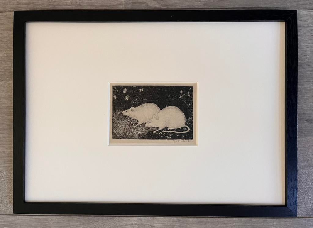 Jan Mankes 1889-1920 / Heliogravure 2 Muizen 1923, Antiek en Kunst, Kunst | Etsen en Gravures, Ophalen