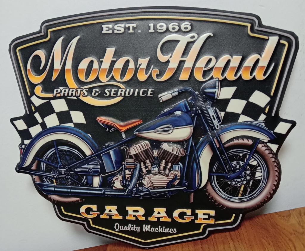 Motorhead garage motor relief reclamebord van metaal deco
