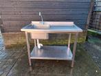 Rvs gelaste spoeltafel met horeca kraan, Ophalen, Zo goed als nieuw