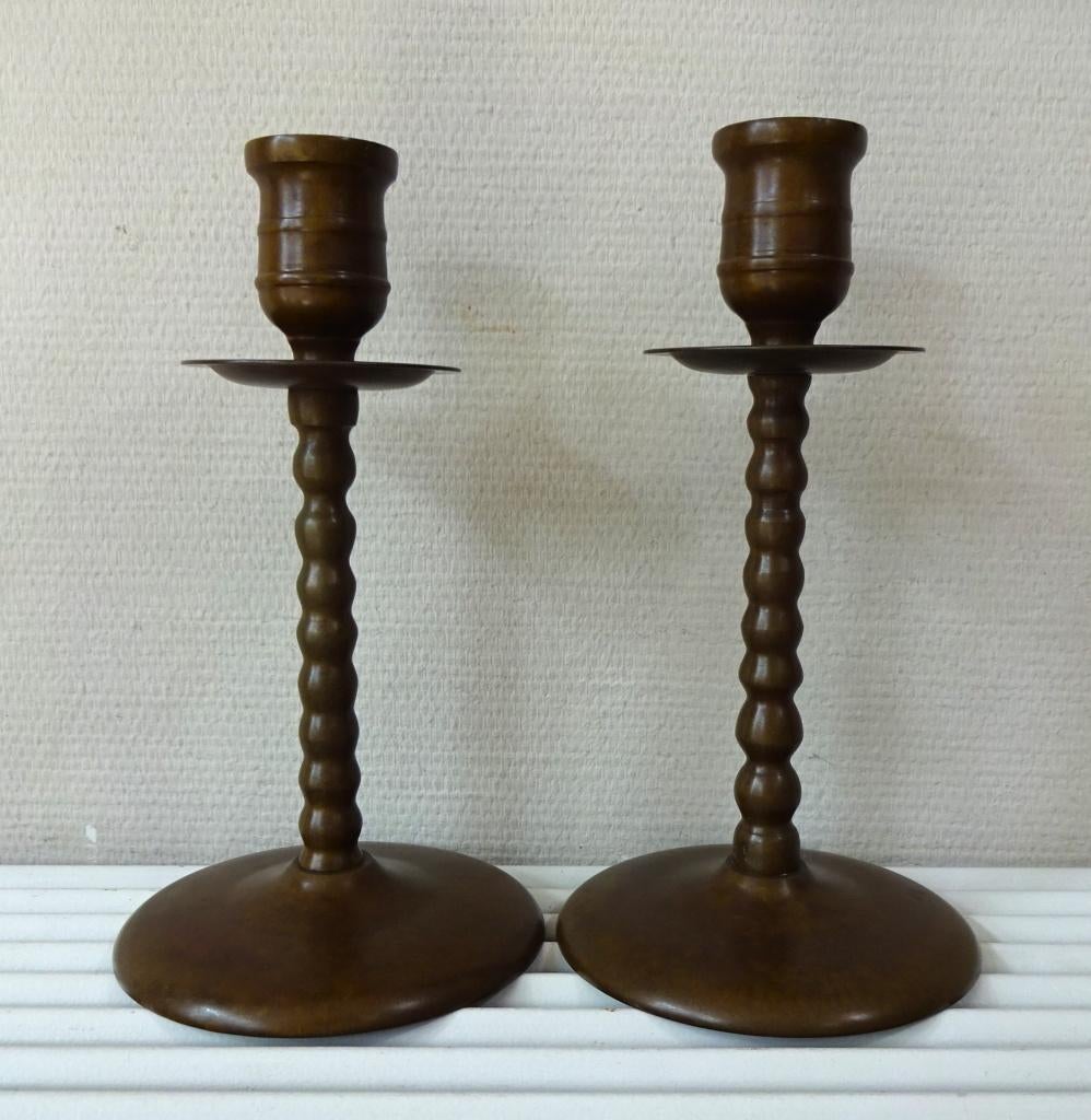 2 x Vintage Art Deco stijl bronzen kandelaar, Antiek en Kunst, Antiek | Kandelaars, Ophalen of Verzenden, Koper of Brons