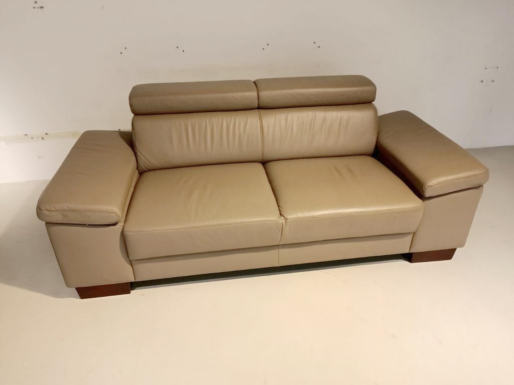Showmodel lederen bank mocca 205 cm UITVERKOOP van €1999,-, Huis en Inrichting, Ophalen, Nieuw, 75 tot 100 cm, Rechte bank