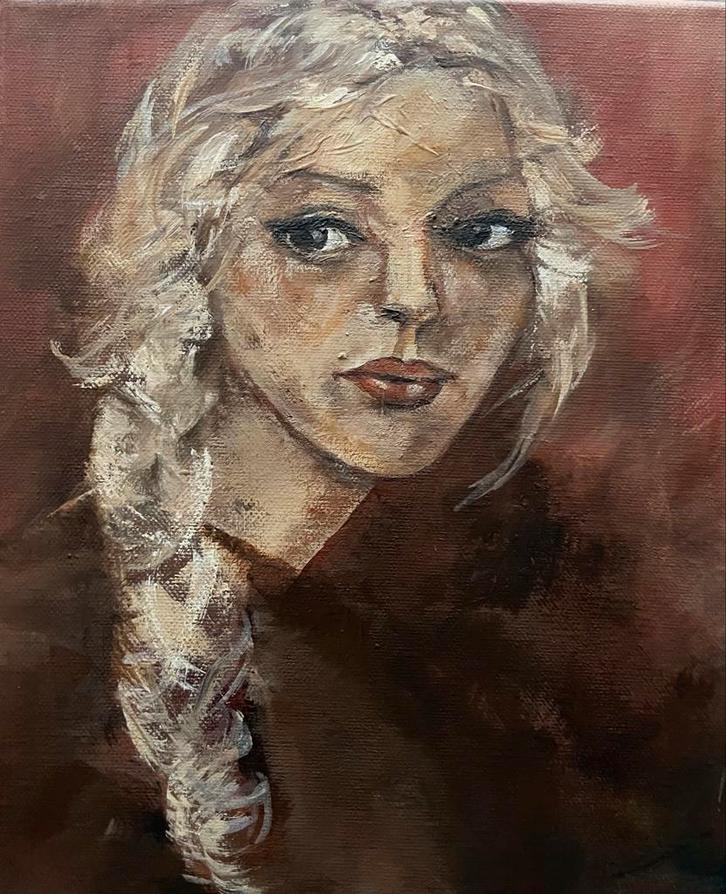 Schilderij Meisje met Blonde Vlecht - SDOLDESIGN Haarlem, Antiek en Kunst, Kunst | Schilderijen | Klassiek, Ophalen of Verzenden