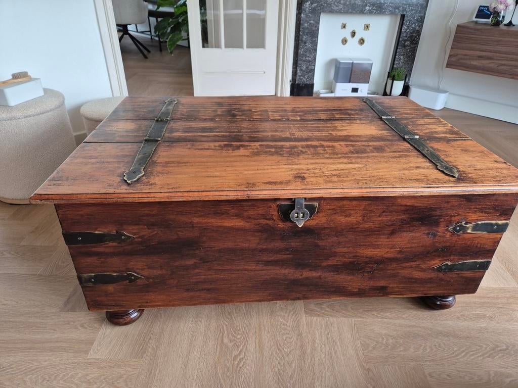 Houten dekenkist/ salontafel met veel bergruimte!, Huis en Inrichting, Tafels | Salontafels, Ophalen, Gebruikt, 50 tot 100 cm