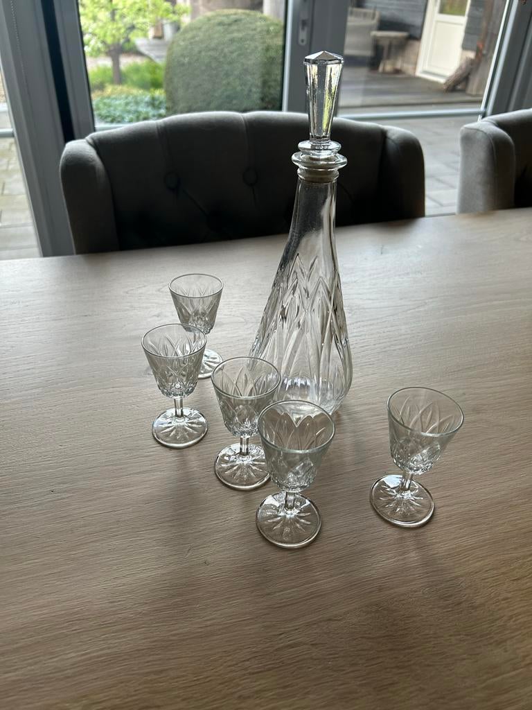 Kristallen karaf met 6 borrelglaasjes, Antiek en Kunst, Ophalen
