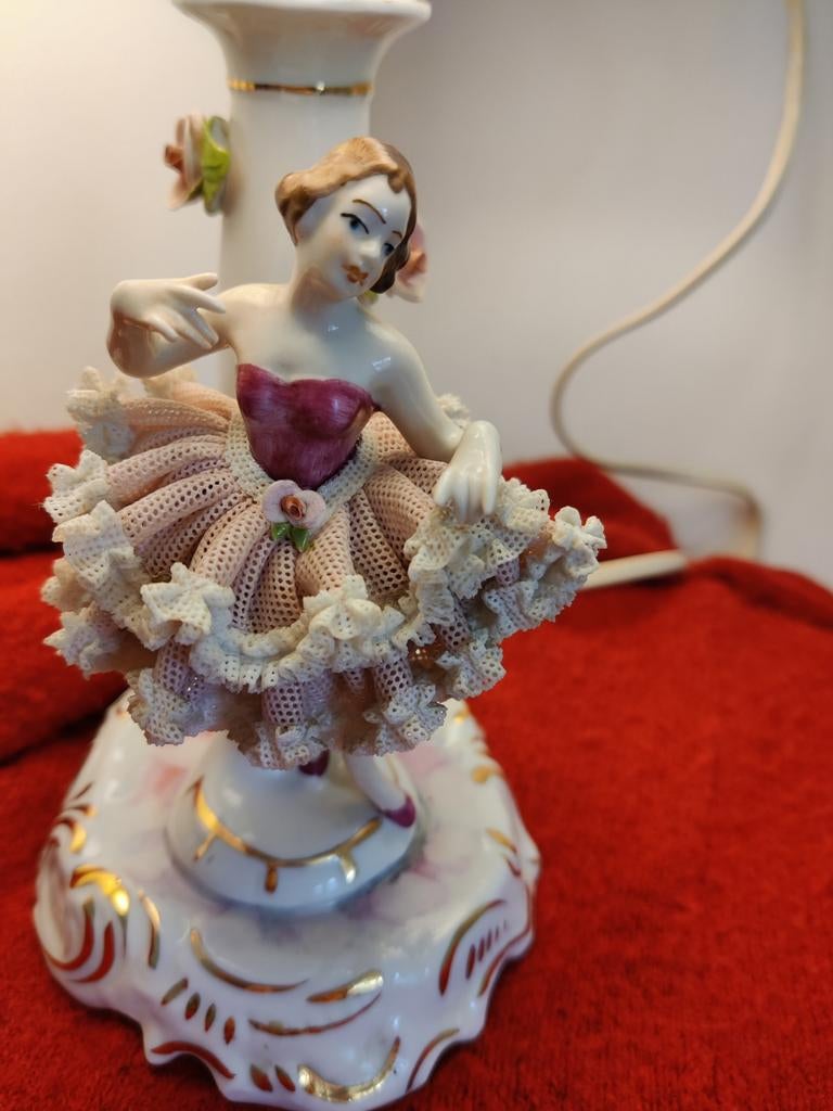 Dresden porselein lampje met beeldje danseres, Ophalen of Verzenden