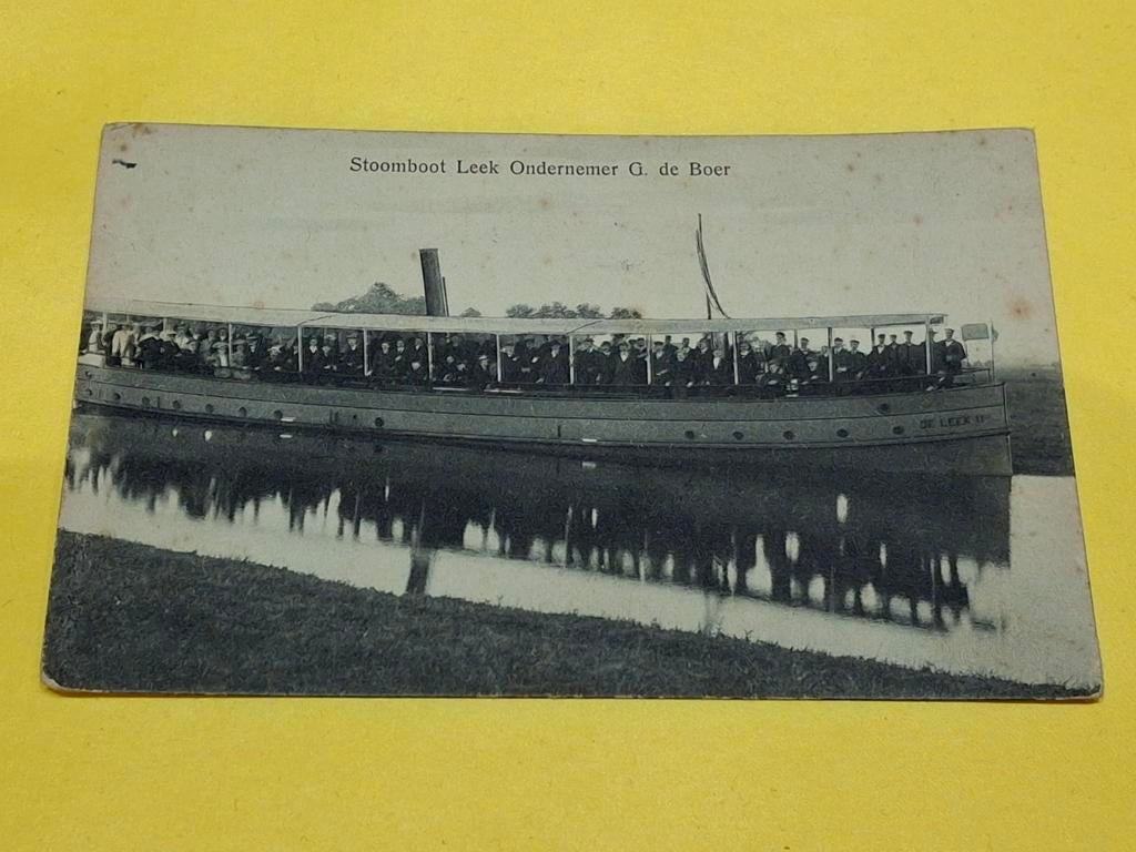 Oude kaart Stoomboot Leek / ondernemer G. de Boer, Ophalen of Verzenden, Voor 1920, Gelopen, Groningen