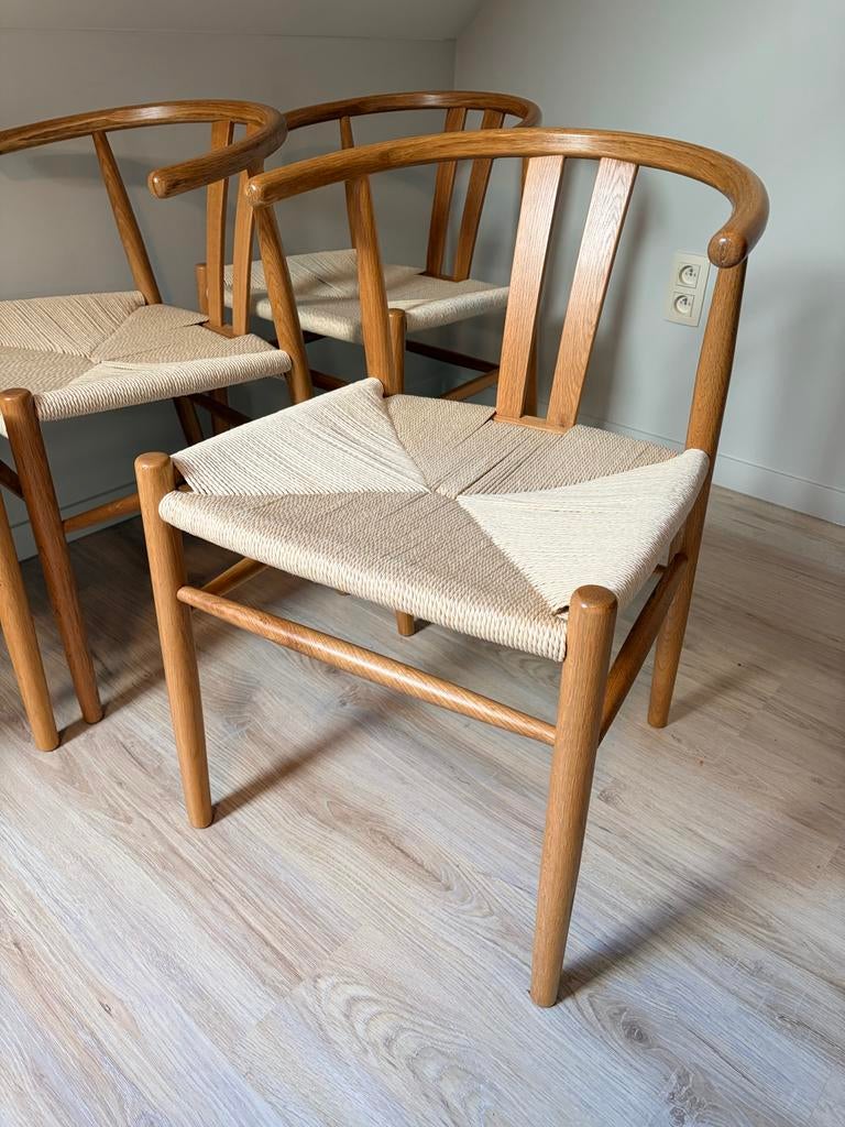 6 JYSK eetkamerstoelen met houten frame en touwzitting, Ophalen, Gebruikt, Overige kleuren, Vijf, Zes of meer stoelen