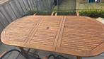 Uitschuifbare tuintafel met 4 metalen stoelen, Tuin en Terras, Tuintafels, Ophalen of Verzenden, Gebruikt, Ovaal, Hout