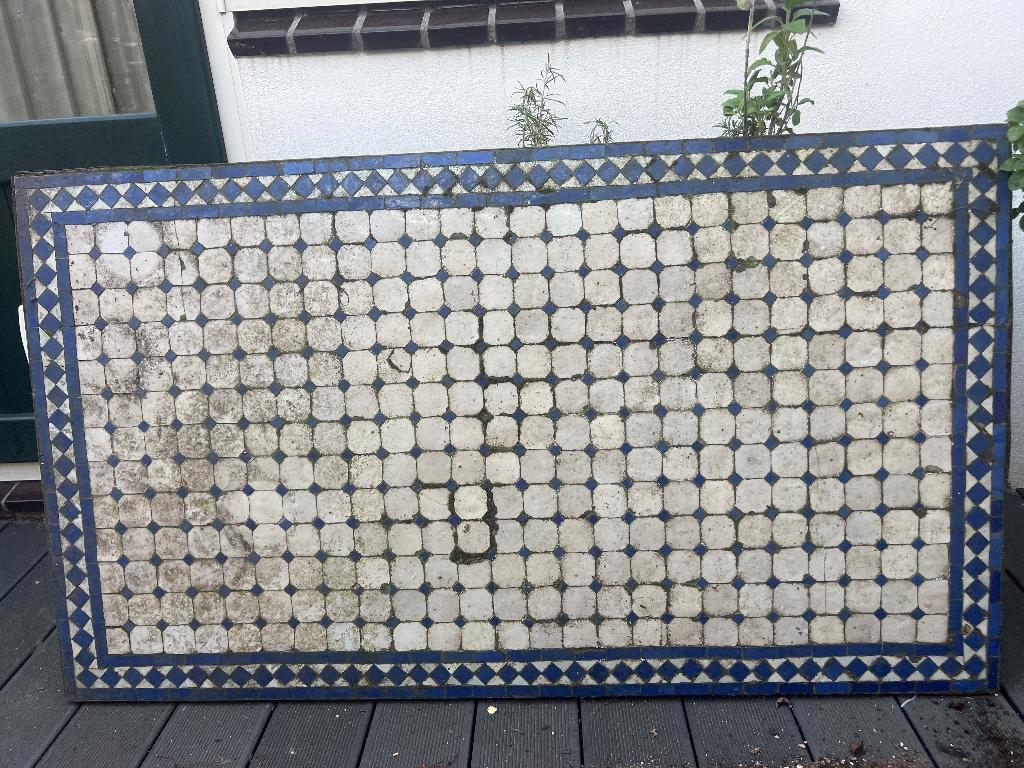 Mozaïek tafel tuin 140x80 cm, Tuin en Terras, Tuintafels, Ophalen, Gebruikt, Rechthoekig, Overige materialen