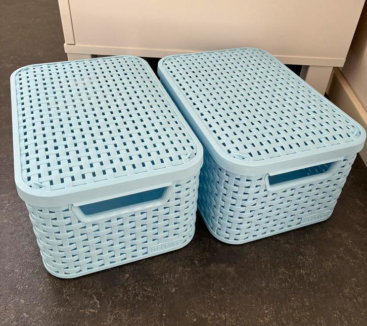 Opbergmanden Curver Style Small met deksel, Huis en Inrichting, Woonaccessoires | Overige, Gebruikt, Kunststof, Blauw, Ophalen