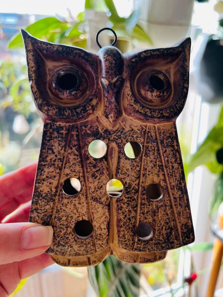 Vintage Brutalist Keramiek Uilenhanger Waxinelichthouder 80s, Huis en Inrichting, Woonaccessoires | Kandelaars en Kaarsen, Zo goed als nieuw