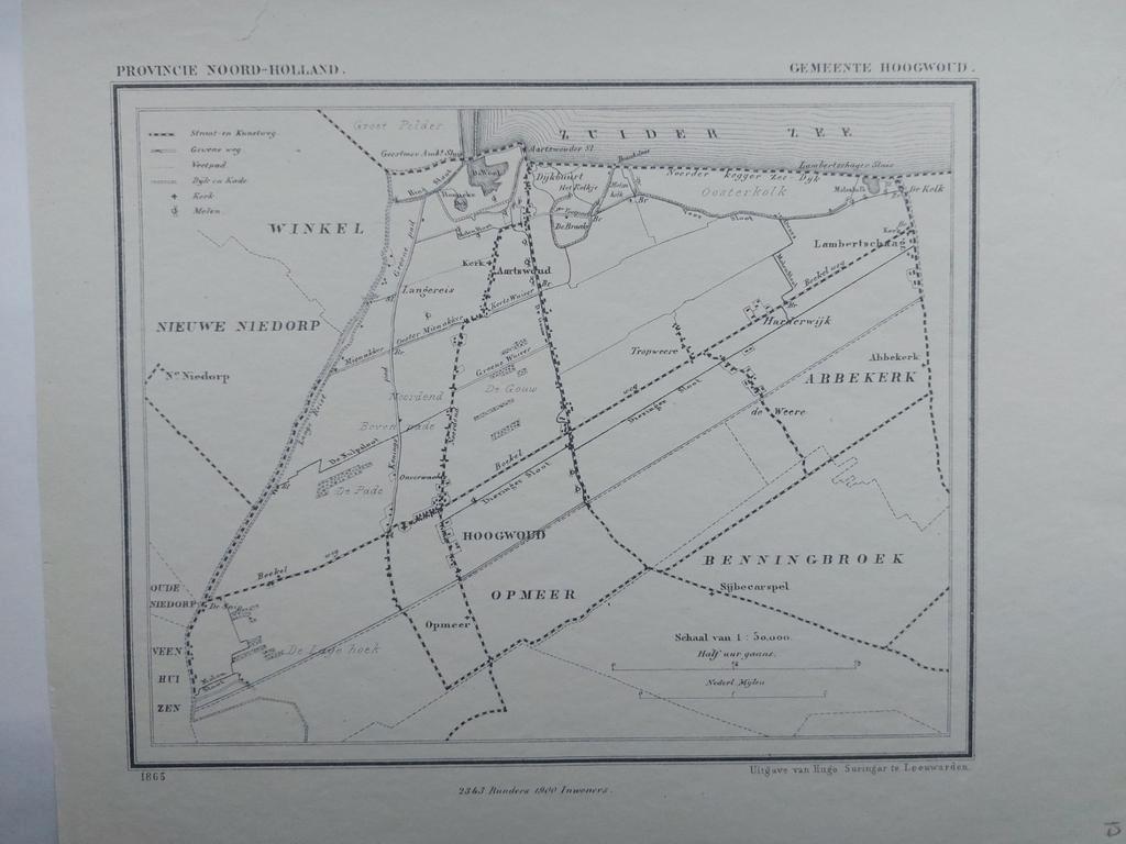 17 / Hoogwoud Aartswoud Opmeer Abbekerk Litho 1865 J. Kuyper, Antiek en Kunst, Ophalen of Verzenden