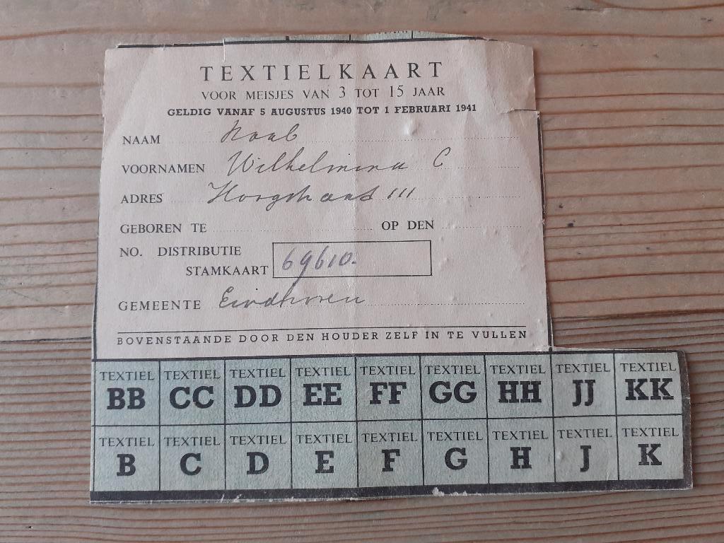 textielkaart 1940 bonnen 2e wereldoorlog, Overige typen, Overige soorten, Ophalen of Verzenden, X