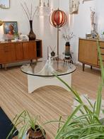 Vintage salontafel space age 70s wit / glas rond, Ophalen, Gebruikt, 50 tot 100 cm, .