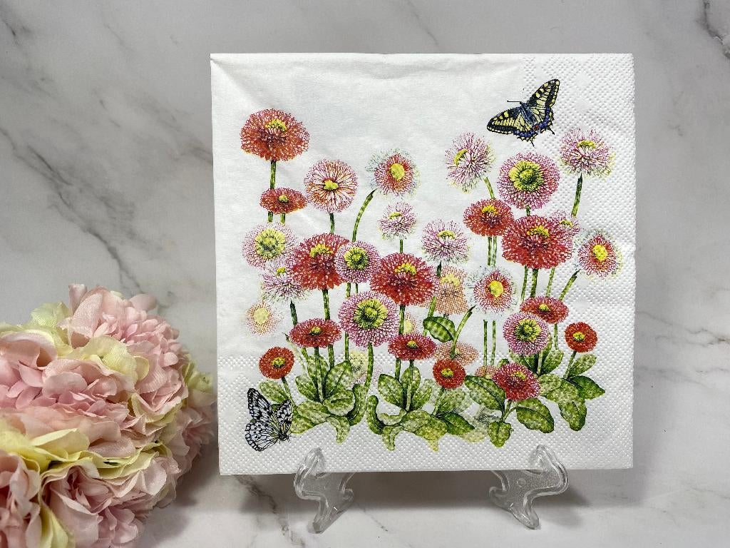 Knutsel servetten madeliefjes / vlinders decoupage nr 326, Ophalen of Verzenden, Nieuw, Knutselmateriaal