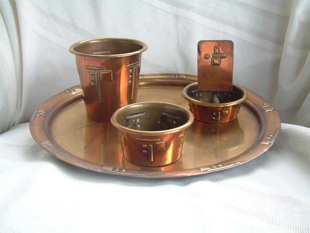 antiek art deco koper koperen rookstel, Ophalen of Verzenden