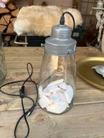 Industriële glazen tafellamp met Edison gloeilamp, Ophalen of Verzenden, Zo goed als nieuw