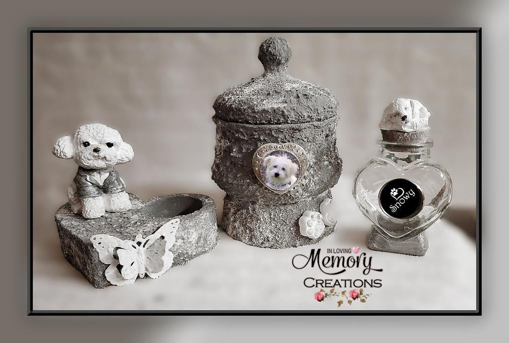 Handmade urnen setjes voor dieren met foto en bewaarflesje., Ophalen of Verzenden, Nieuw