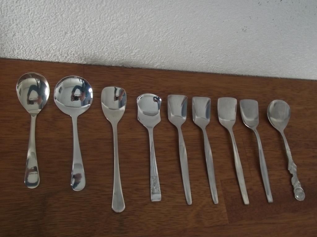 8 RVS 1 silver plated suikerlepel dessertlepel 12-13,5cm p s, Ophalen of Verzenden