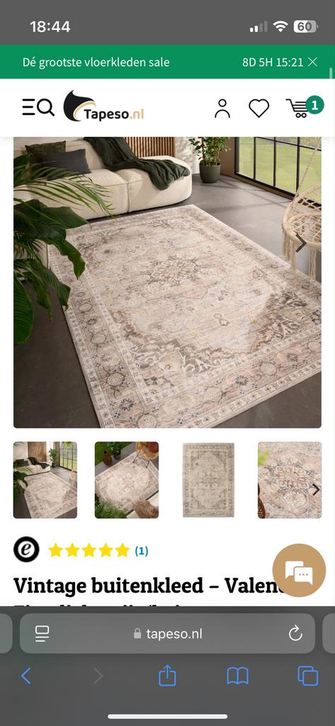 Vintage Vloerkleed - Valencia Stijl, Ophalen, Beige, 150 tot 200 cm, Rechthoekig