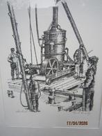 Paul Kerrebijn, Steendruk mensen bij een stoommachine, Ophalen of Verzenden