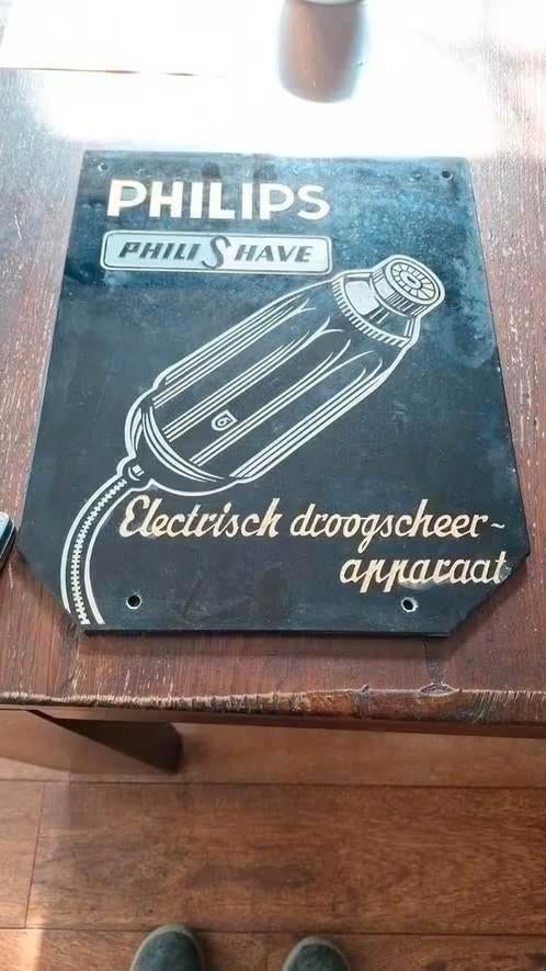 Vintage Philips Philishave Reclamebord - Elektrisch Scheerap, Ophalen of Verzenden, Gebruikt, Reclamebord