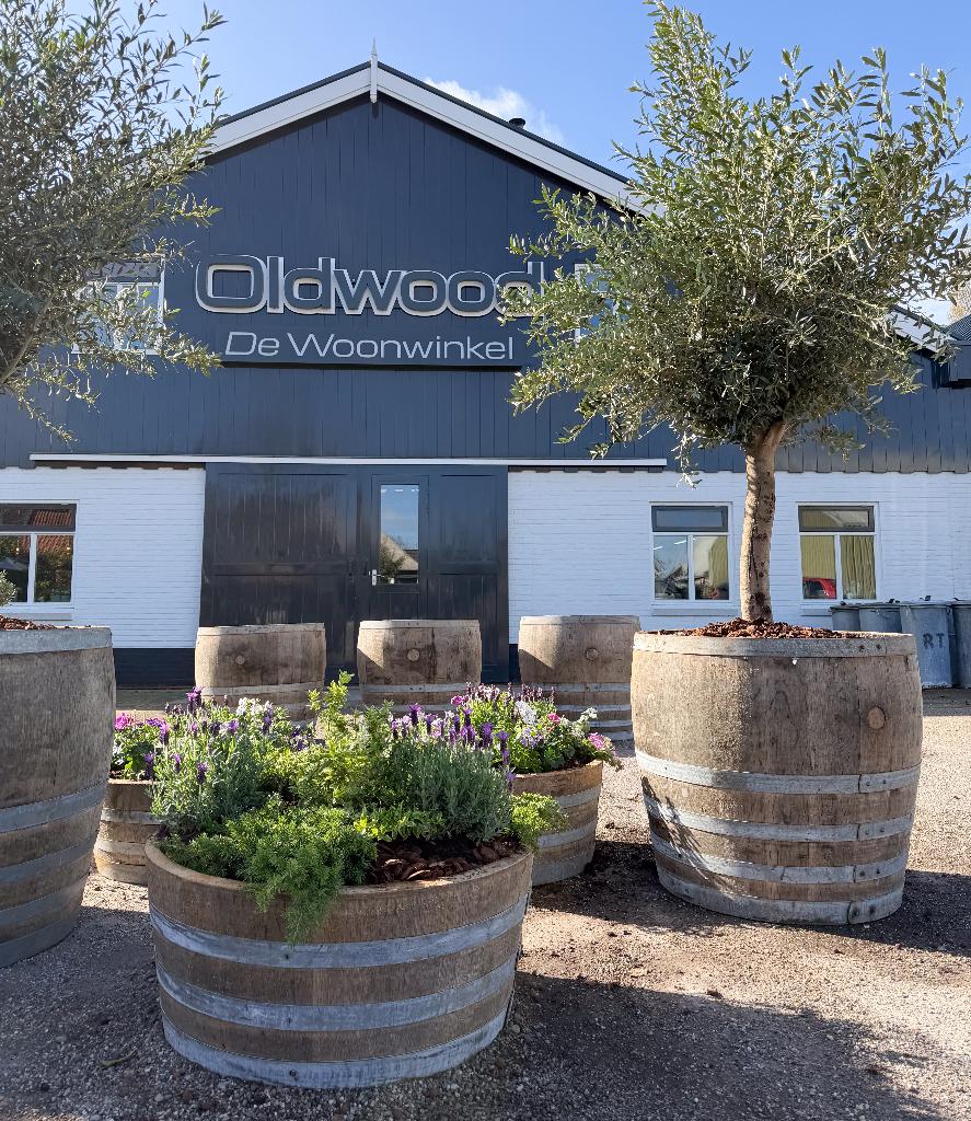 Bloembak | Plantenbak | Half wijnvat | Vijver | Houten kuip, Rond, Ophalen of Verzenden, 60 tot 100 cm, Balkon