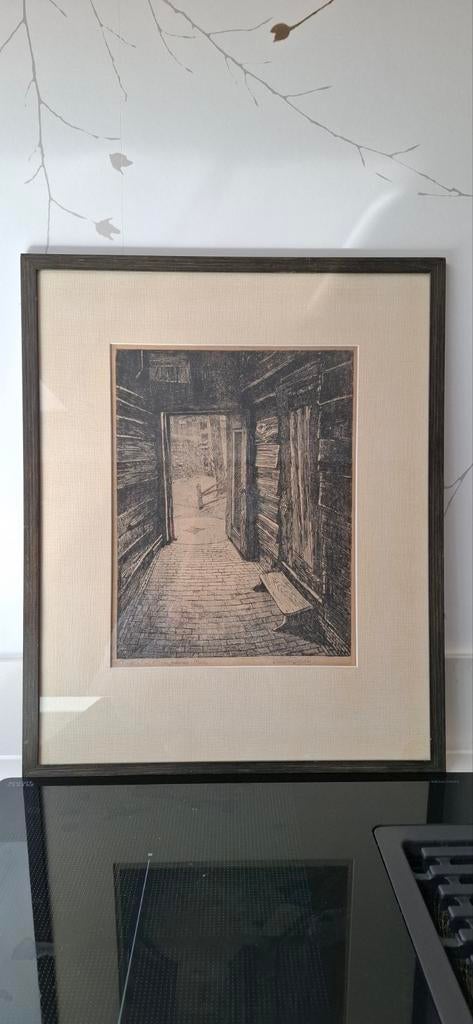 Ets Willem Jansen (1892-1969) 'doorkijk naar molen', Antiek en Kunst, Ophalen
