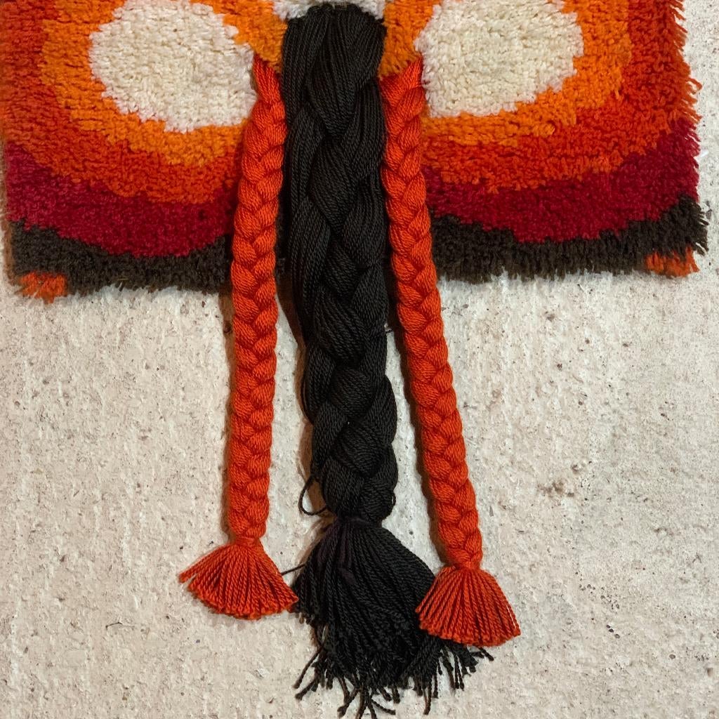 Retro wandkleed handgeknoopt jaren '70 oranje bruin 51/47, Gebruikt, Etten-Leur, DJT@dejuistetoon.eu, Ophalen of Verzenden