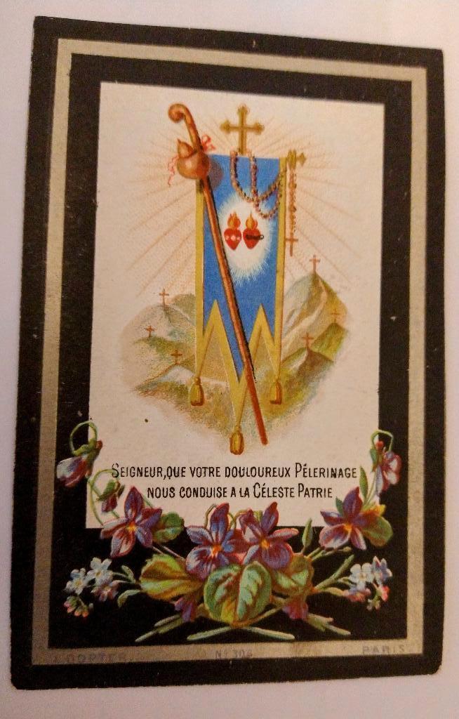 Zeldzaam 19e-eeuws Bidprentje (1875) – Litho Daveluy Brugge, Ophalen of Verzenden, Bidprentje