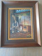 Schilderij B. De Jong (1980) - Interieur met man en dieren, Ophalen