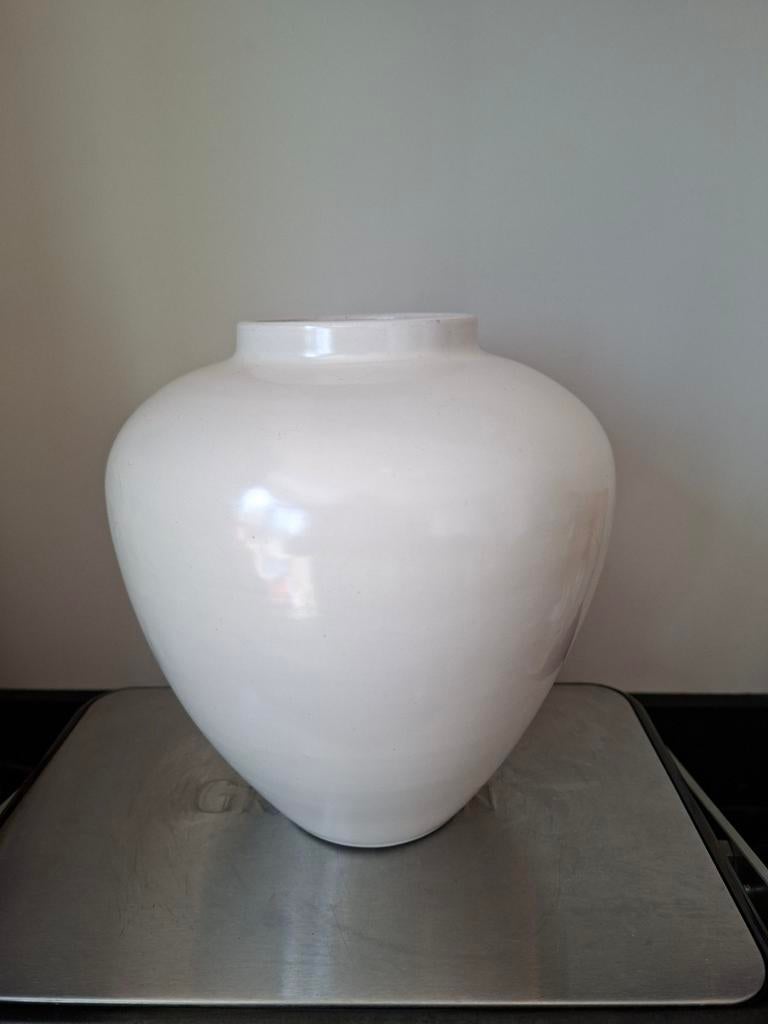 Grote crèmekleurige vintage keramieke vaas Mobach Utrecht, Ophalen of Verzenden