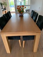 Blank eiken eethoek met 6 stoelen, Ophalen, Gebruikt, 4 tot 6 stoelen