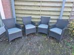 Gratis 4 rotan tuinstoelen grijs met groene kussentjes, Ophalen, Gebruikt, Rotan