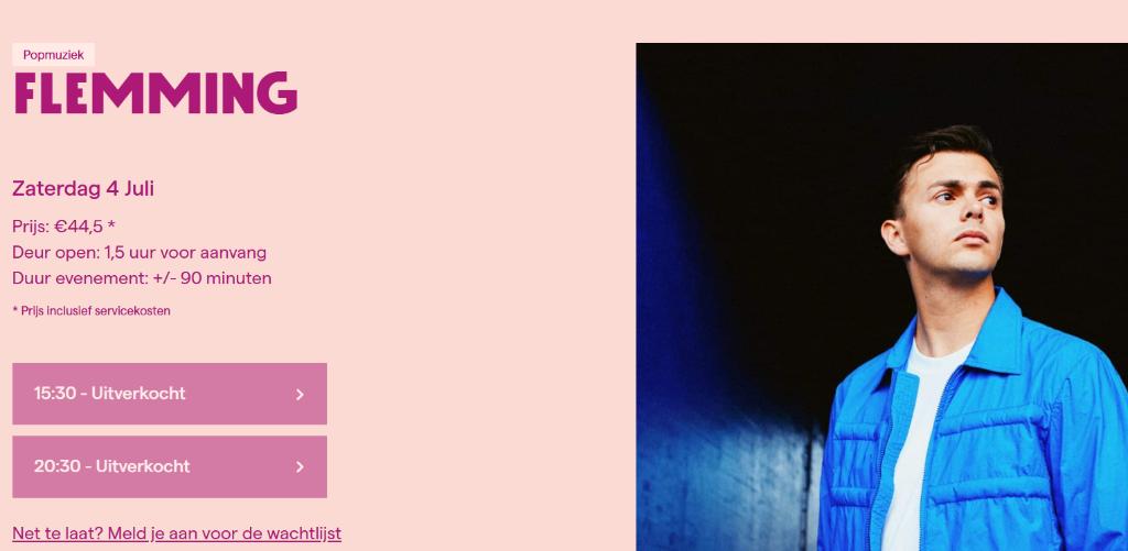 Kaartjes 6x Flemming | Caprera - 4 juli 20:30u, Drie personen of meer, Juli