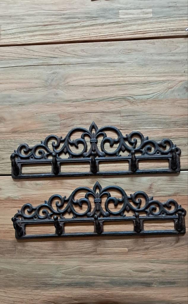 Smeedijzeren Wandkapstokken Donkerbruin met 5 Haken Robuust, Gebruikt, Minder dan 100 cm, Metaal, Ophalen