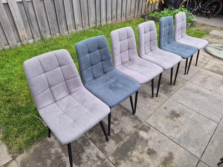 Eetkamer stoelen (set van 6), Huis en Inrichting, Stoelen, Gebruikt, Vijf, Zes of meer stoelen, Metaal, Stof, Overige kleuren