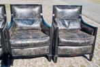 4 stoere fauteuils zwart vintage leer + BEZORGING GRATIS, Huis en Inrichting, Fauteuils, Gebruikt, ., Chesterfield, Ophalen of Verzenden