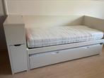 Dubbel bed met lattenbodems en bijbehorend hoofdeind-kastje, 90 cm, Gebruikt, Ophalen of Verzenden, Wit