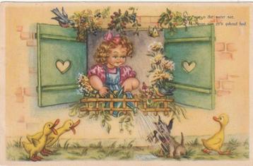 MEISJE HOND EEND TEKN GM UIT 1955 ZEER MOOI OUDE KAART KJ386 beschikbaar voor biedingen